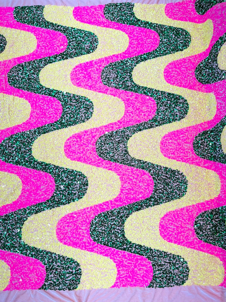 Wave Sequin Velvet Stretch Fabric / Sold by the Yard