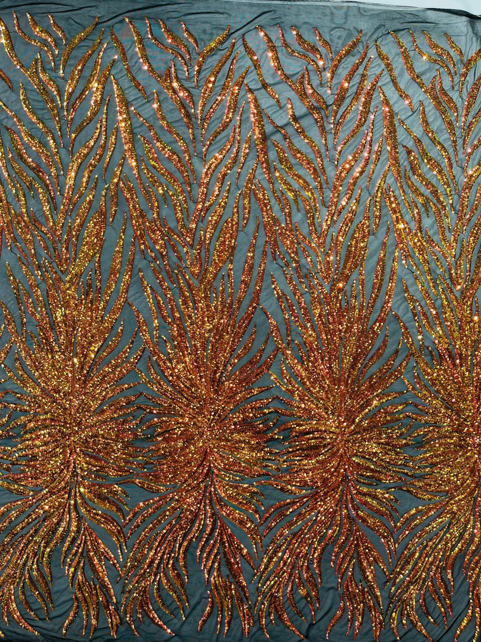 Phoenix Feather Sequin Stretch Mesh Fabric / Sold by the Yard