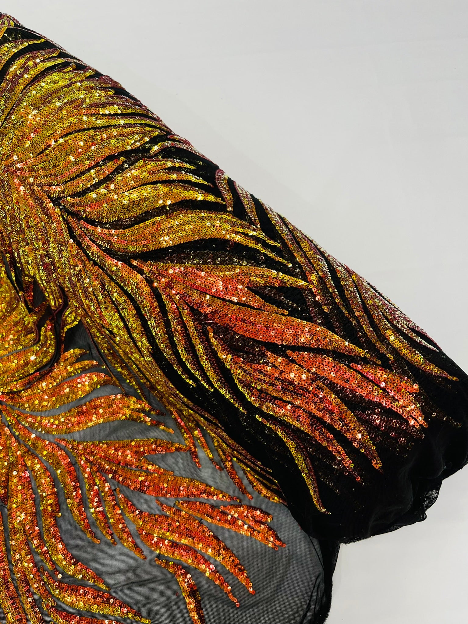 Phoenix Feather Sequin Stretch Mesh Fabric / Sold by the Yard