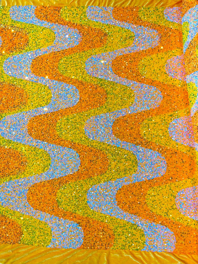 Wave Sequin Velvet Stretch Fabric / Sold by the Yard