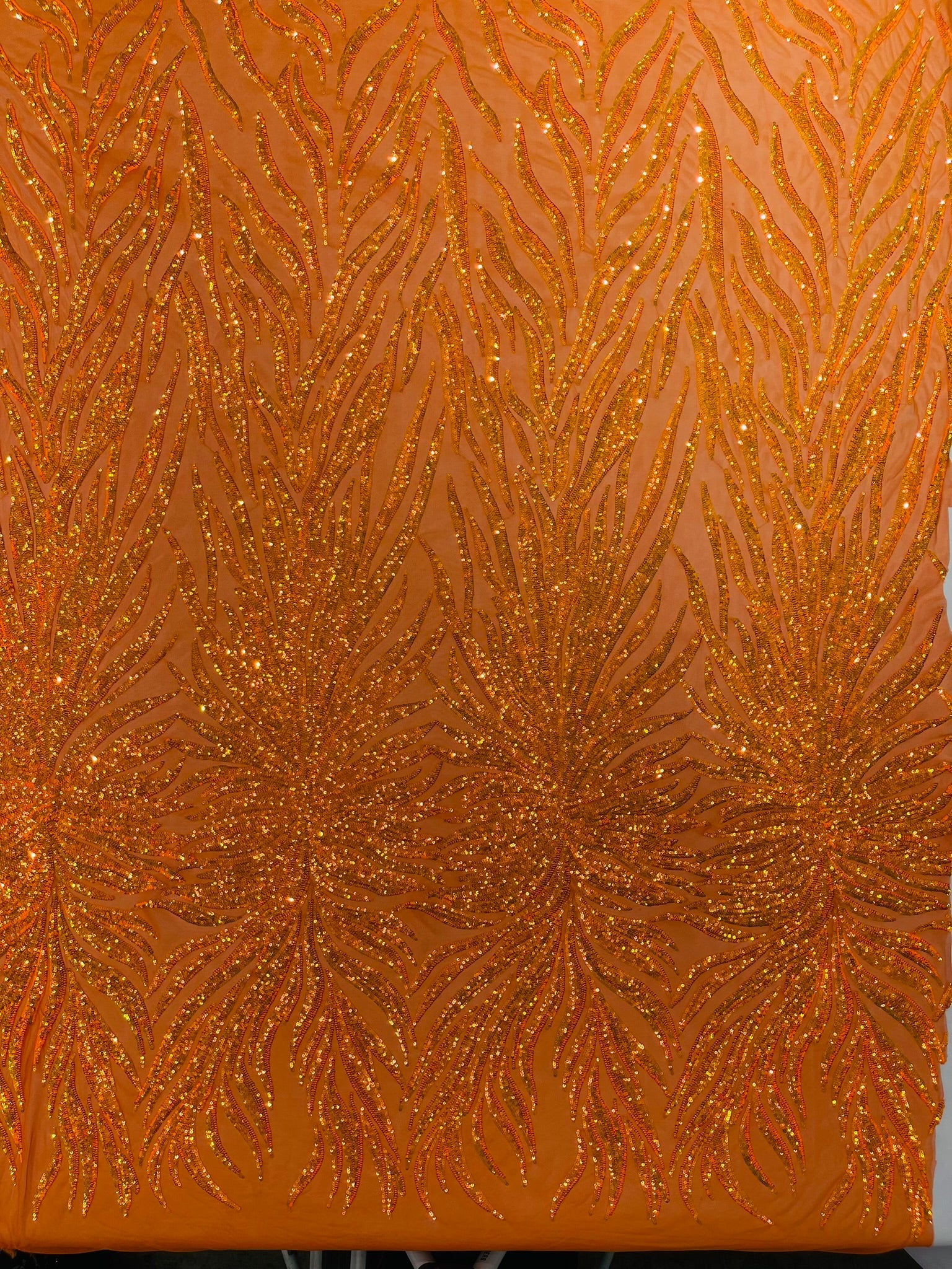Phoenix Feather Sequin Stretch Mesh Fabric / Sold by the Yard