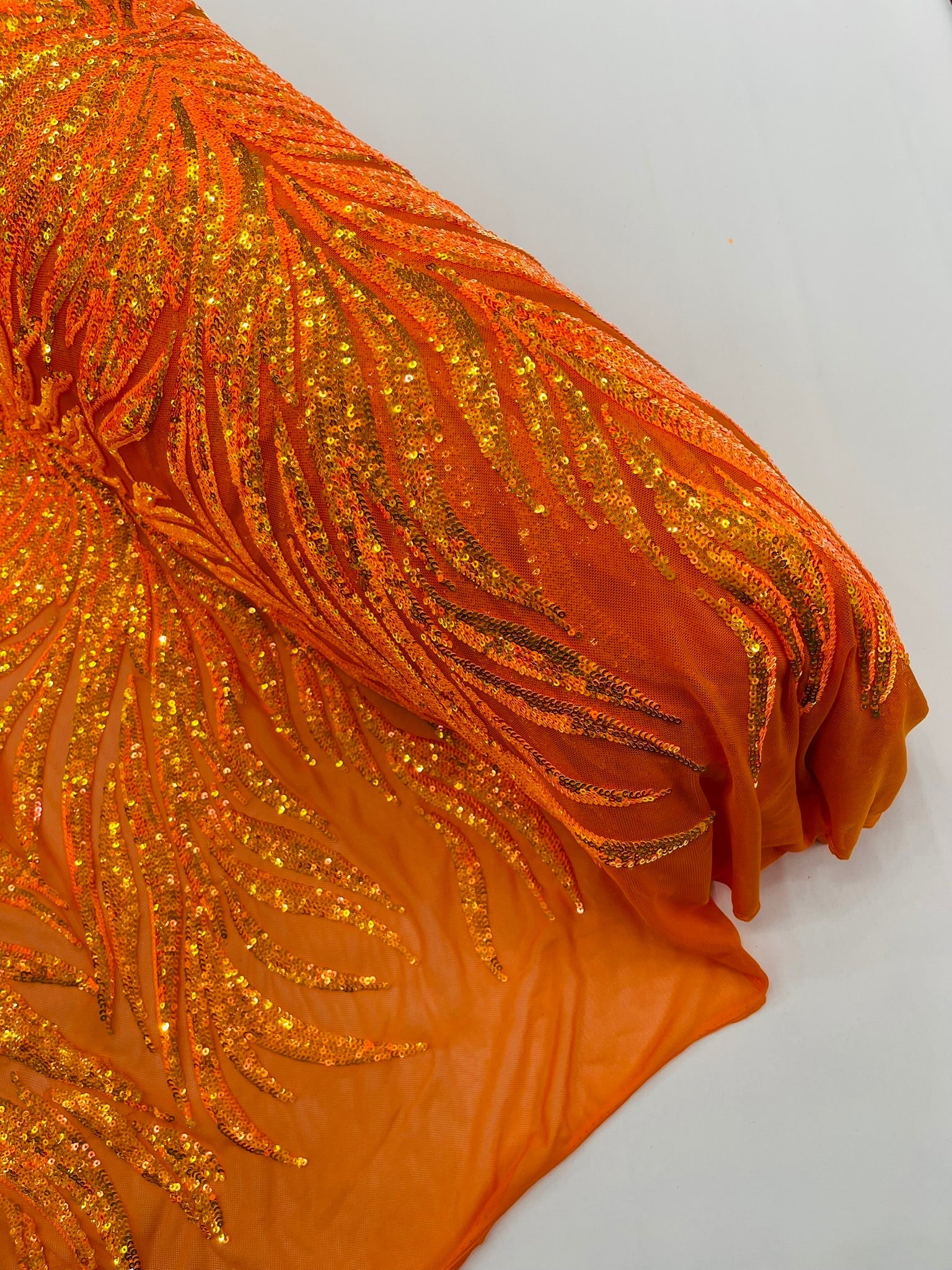 Phoenix Feather Sequin Stretch Mesh Fabric / Sold by the Yard