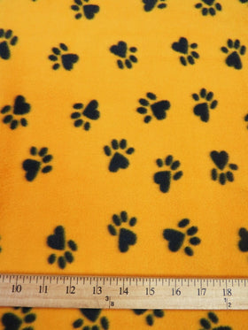 Fleece Printed Fabric Animal Paw / Yellow/Black Paws / Sold By The Yard