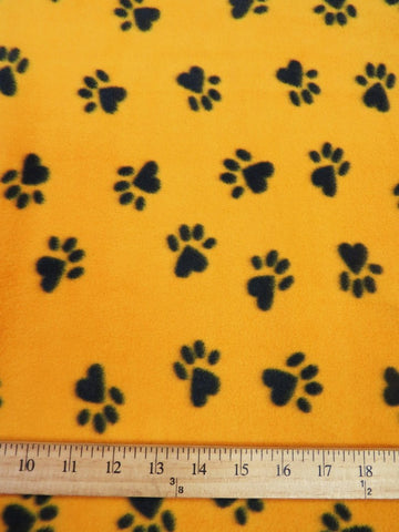 Fleece Printed Fabric Animal Paw / Yellow/Black Paws / Sold By The Yard