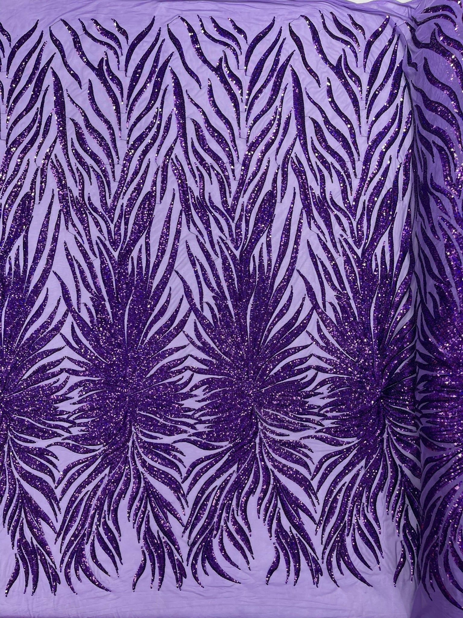 Phoenix Feather Sequin Stretch Mesh Fabric / Sold by the Yard