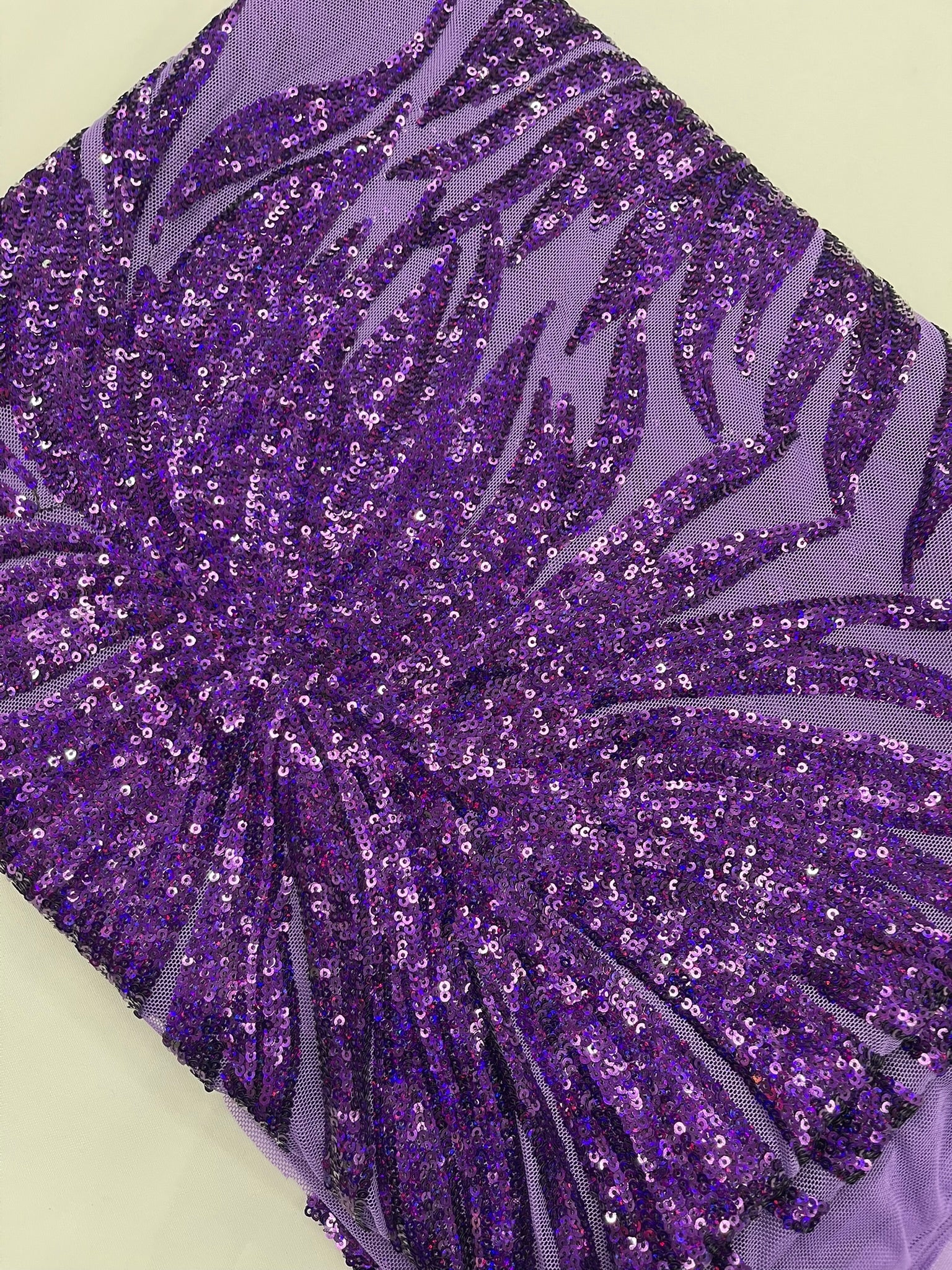 Phoenix Feather Sequin Stretch Mesh Fabric / Sold by the Yard