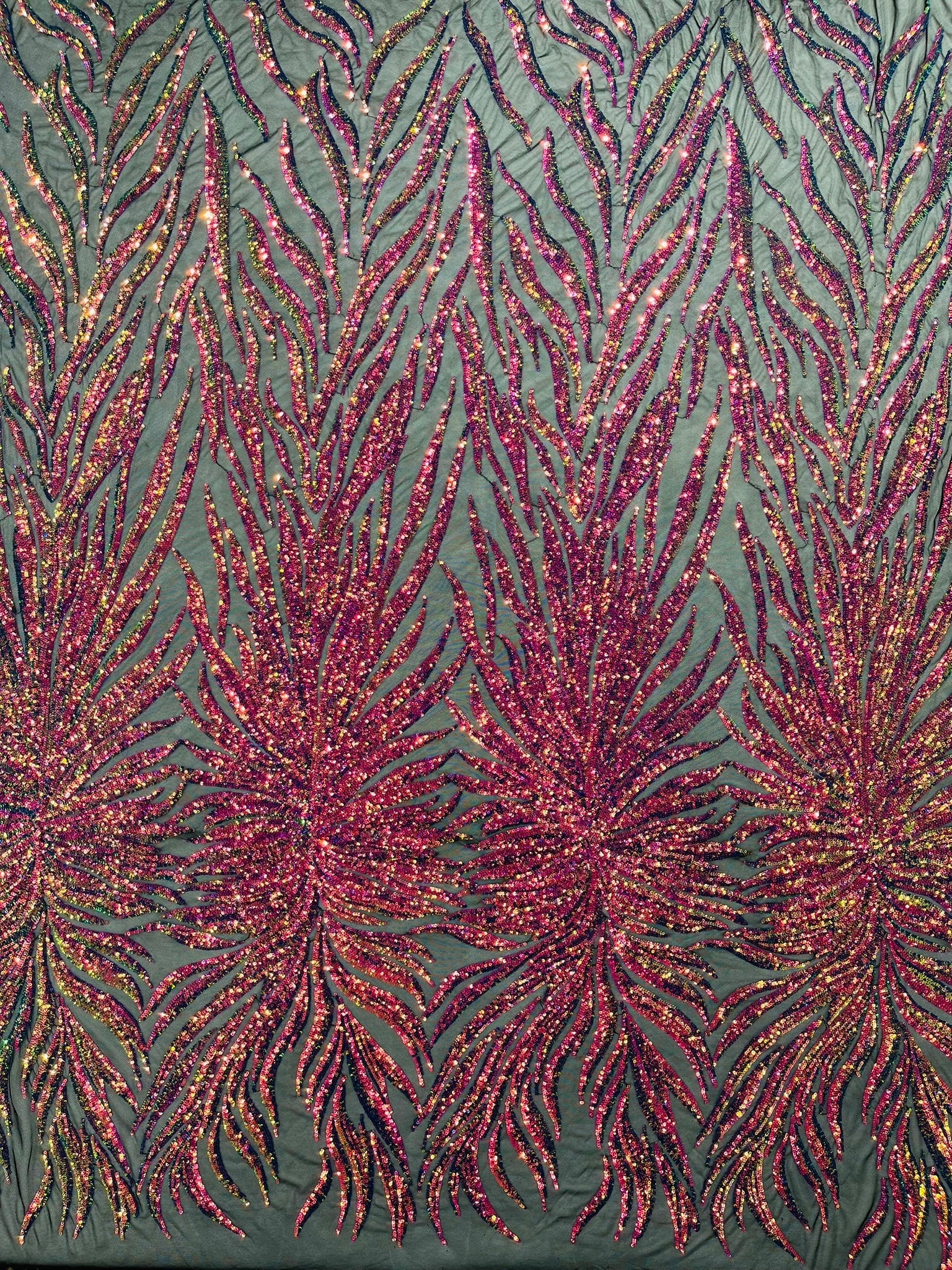 Phoenix Feather Sequin Stretch Mesh Fabric / Sold by the Yard