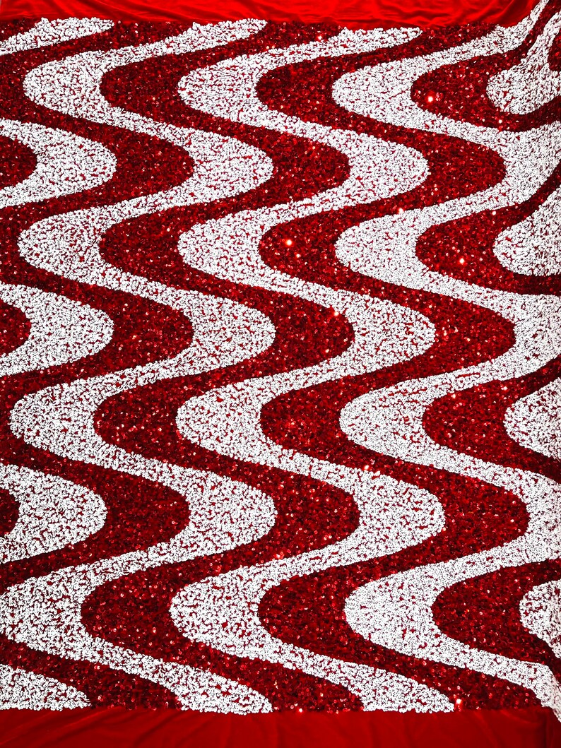 Wave Sequin Velvet Stretch Fabric / Sold by the Yard