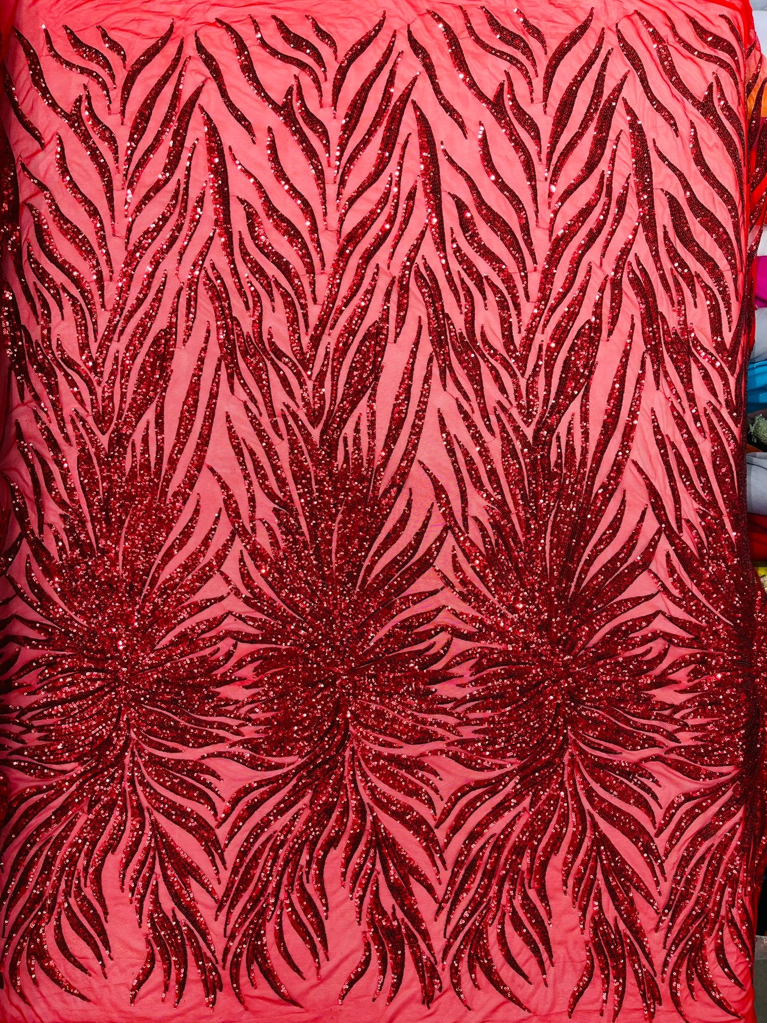 Phoenix Feather Sequin Stretch Mesh Fabric / Sold by the Yard