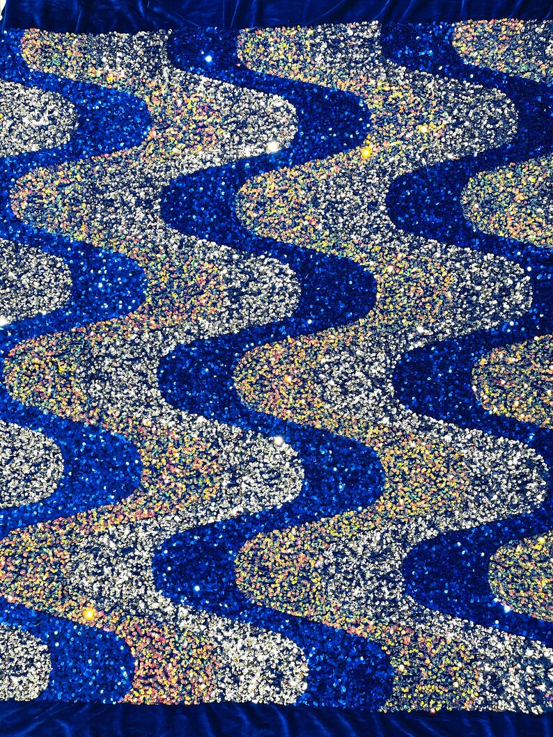 Wave Sequin Velvet Stretch Fabric / Sold by the Yard