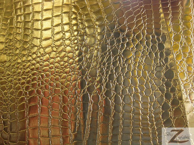 Vinyl Faux Fake Leather Pleather Embossed Shiny Alligator Fabric / Gold / By The Roll - 30 Yards - 0