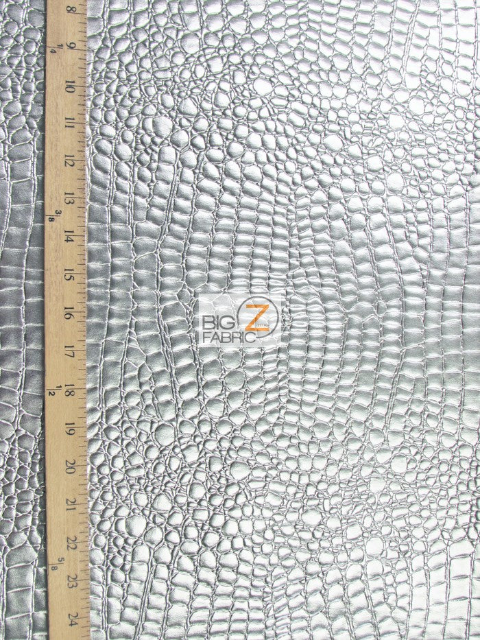 Vinyl Faux Fake Leather Pleather Embossed Shiny Alligator Fabric / Silver / By The Roll - 30 Yards