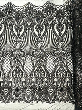 Shell Damask Iridescent Sequin Stretch Mesh Fabric / Sold by the Yard