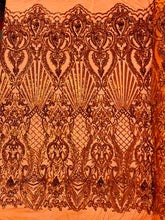 Shell Damask Iridescent Sequin Stretch Mesh Fabric / Sold by the Yard