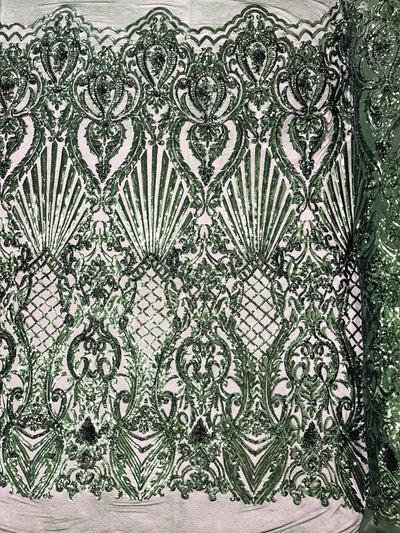 Shell Damask Iridescent Sequin Stretch Mesh Fabric / Sold by the Yard