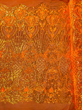 Shell Damask Iridescent Sequin Stretch Mesh Fabric / Sold by the Yard
