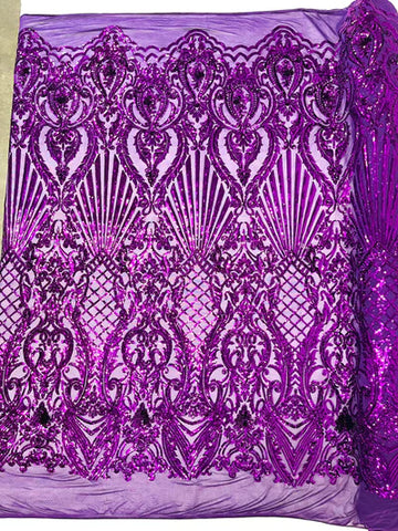 Shell Damask Iridescent Sequin Stretch Mesh Fabric / Sold by the Yard - 0