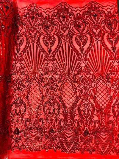 Shell Damask Iridescent Sequin Stretch Mesh Fabric / Sold by the Yard