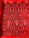 Shell Damask Iridescent Sequin Stretch Mesh Fabric / Sold by the Yard
