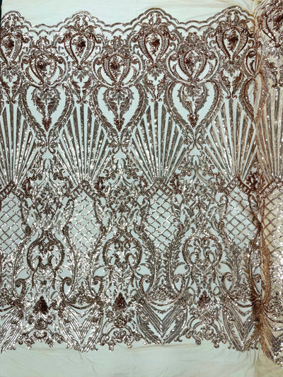 Shell Damask Iridescent Sequin Stretch Mesh Fabric / Sold by the Yard