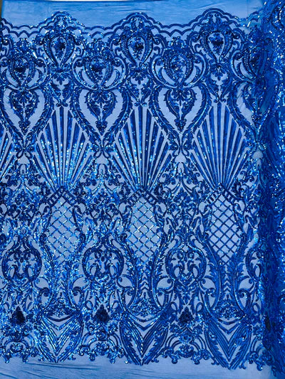 Shell Damask Iridescent Sequin Stretch Mesh Fabric / Sold by the Yard