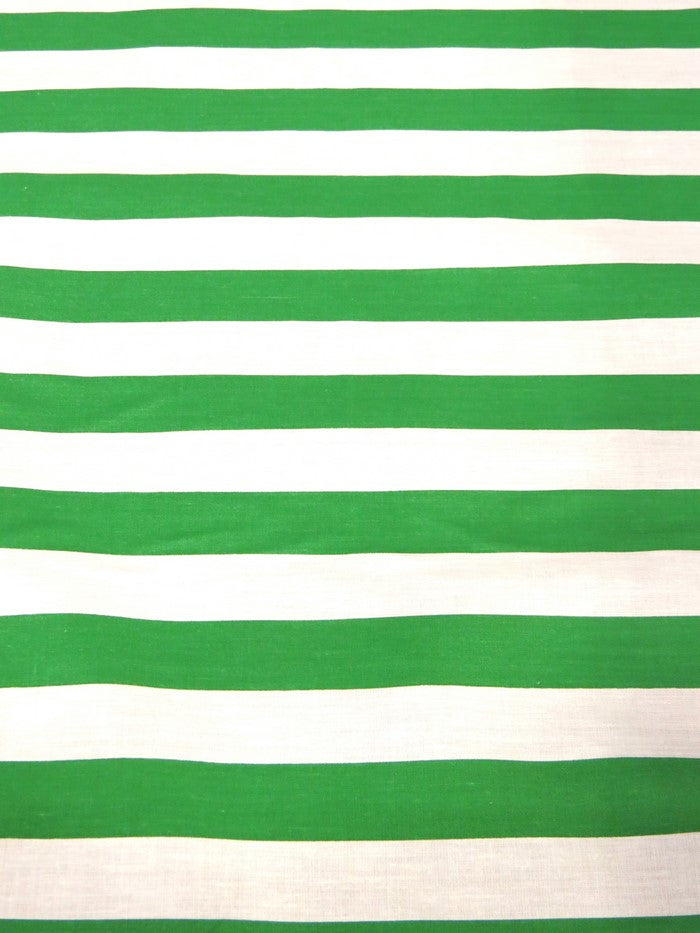 Poly Cotton 1 Inch Stripe Fabric / Kelly Green/White / Sold By The Yard