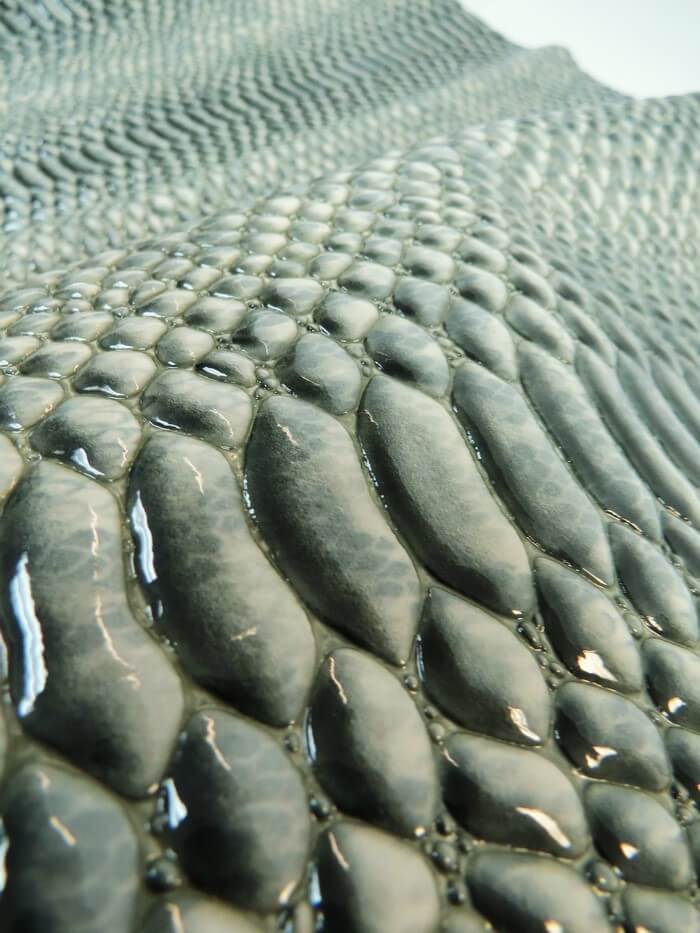 Shiny 3D Serpent Snake Embossed Vinyl Fabric / Natural Ivory / By The Roll - 30 Yards