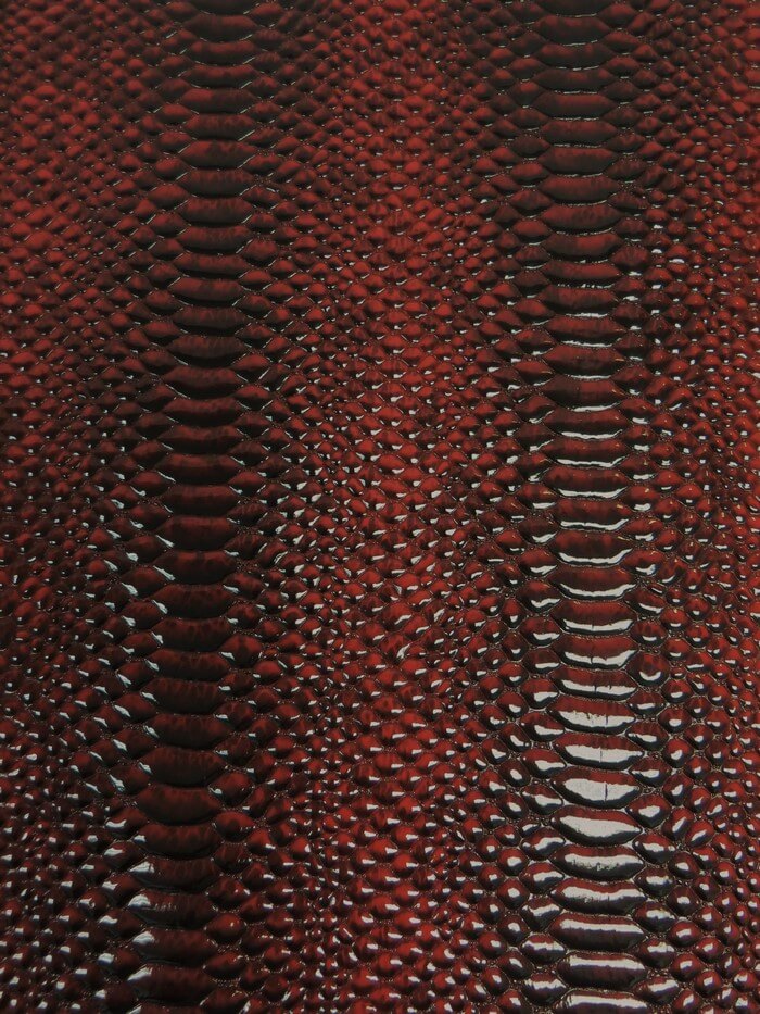 Shiny 3D Serpent Snake Embossed Vinyl Fabric / Devil Red / By The Roll - 30 Yards - 0