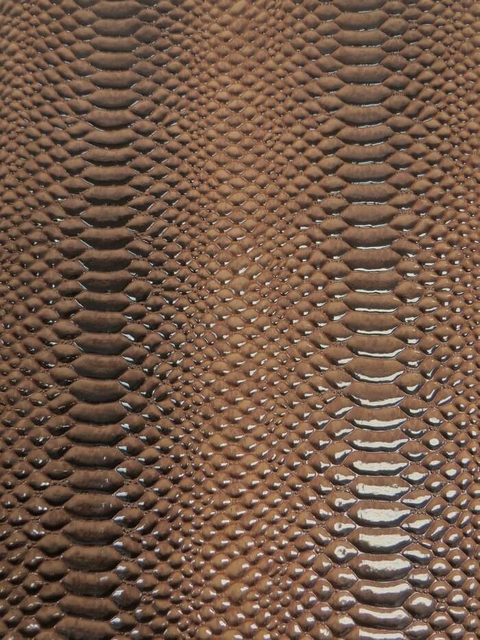 Shiny 3D Serpent Snake Embossed Vinyl Fabric / Southern Brown / By The Roll - 30 Yards