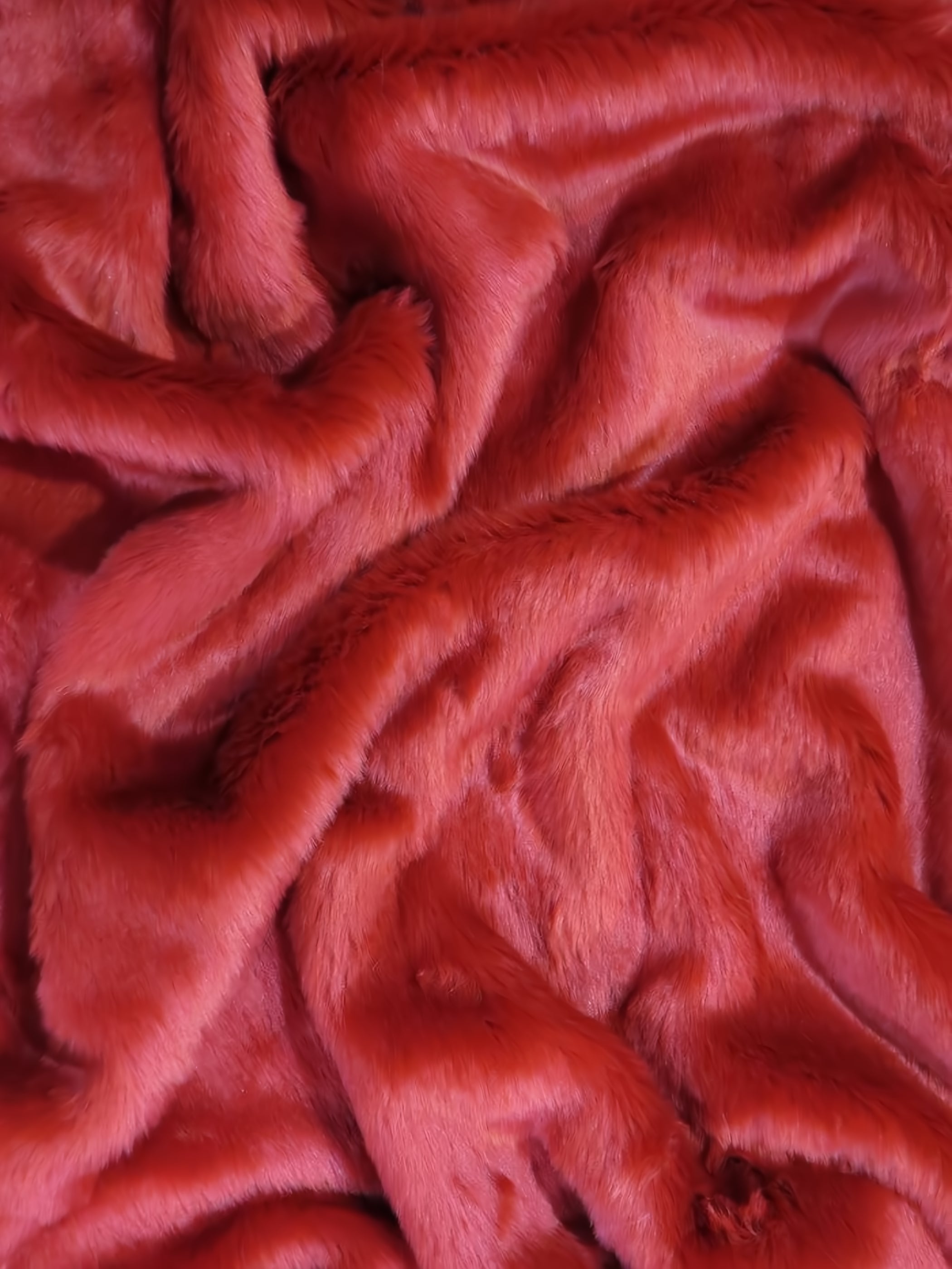 Short Shag Faux Fur Fabric / Scarlet Red / Sold By The Yard (Second Quality Goods)