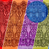 Shell Damask Iridescent Sequin Stretch Mesh Fabric / Sold by the Yard