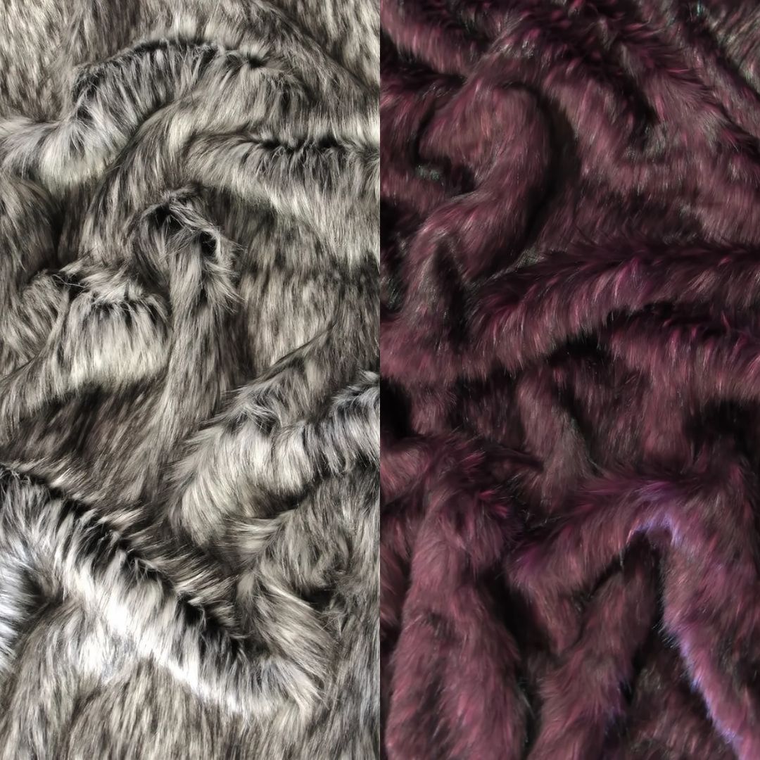 Black/Gray Siberian Husky Animal Faux Fur Fabric / Sold By The Yard