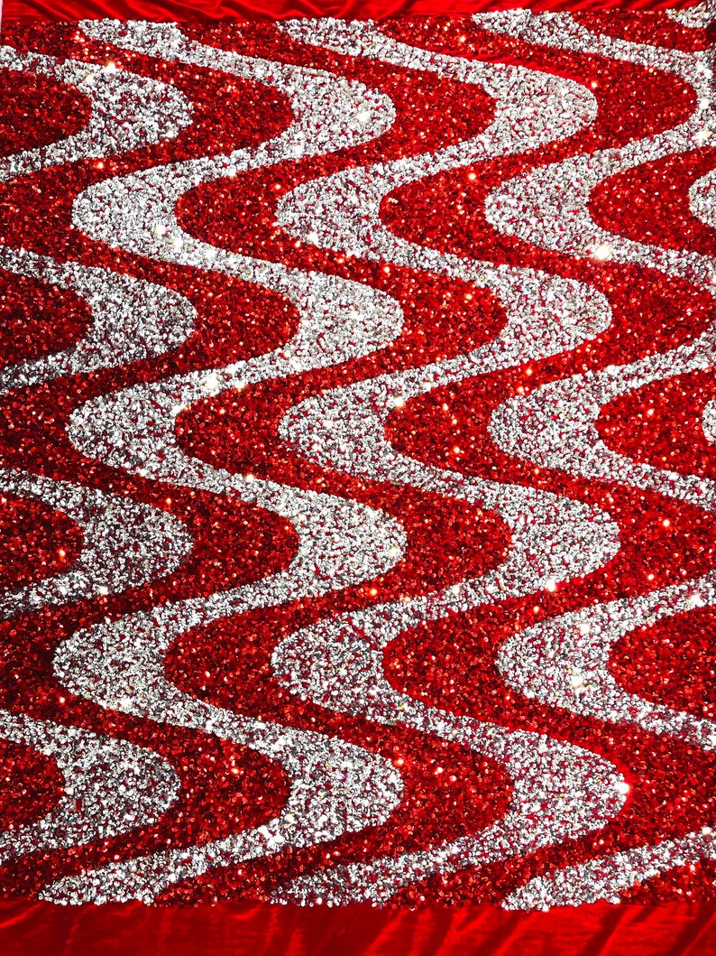 Wave Sequin Velvet Stretch Fabric / Sold by the Yard