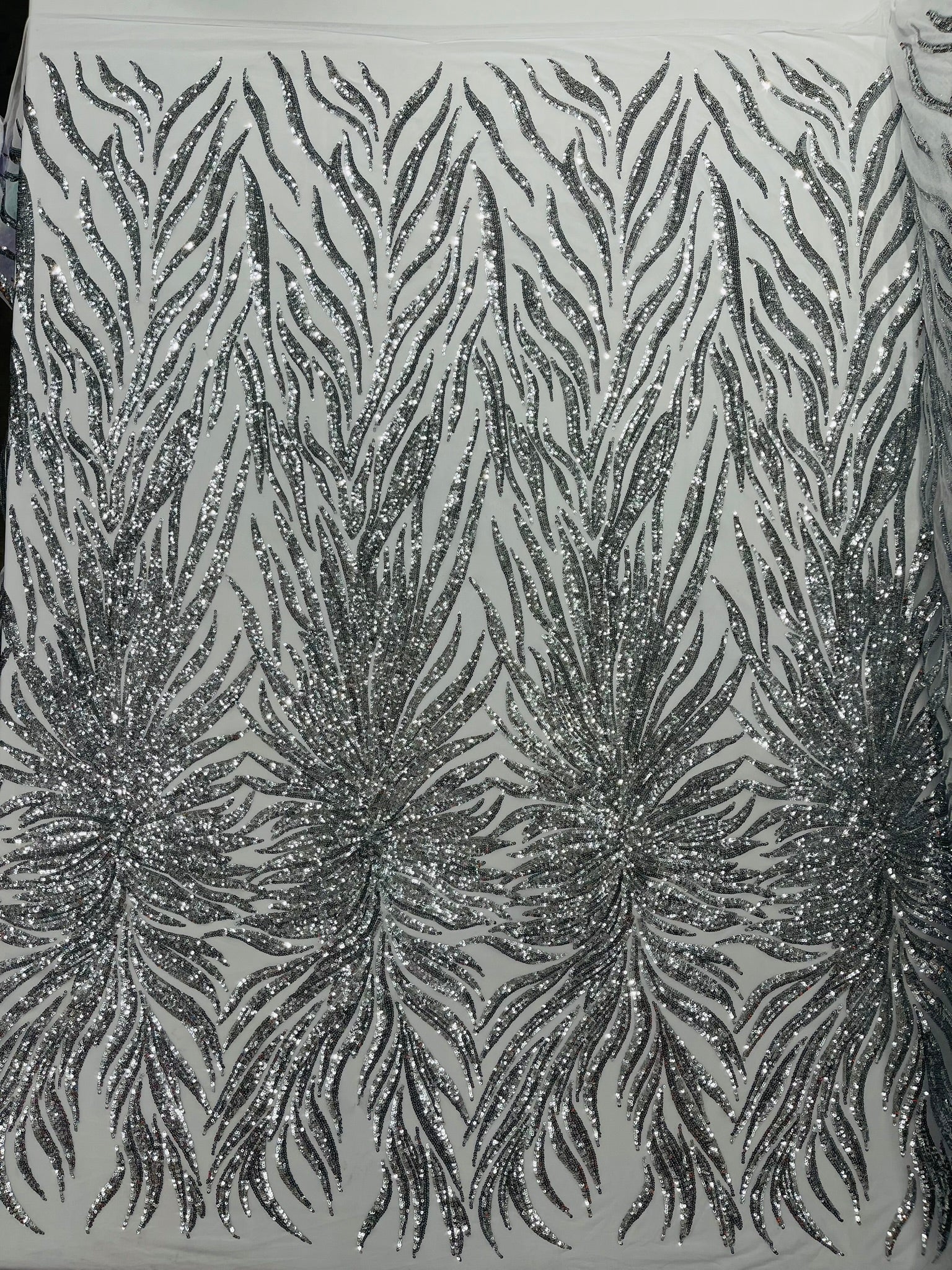 Phoenix Feather Sequin Stretch Mesh Fabric / Sold by the Yard