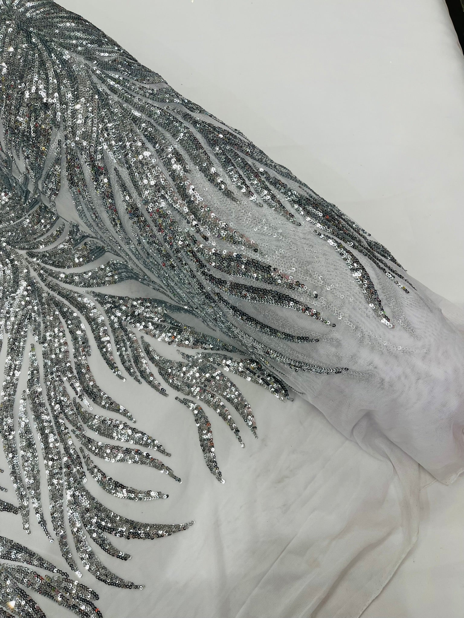 Phoenix Feather Sequin Stretch Mesh Fabric / Sold by the Yard