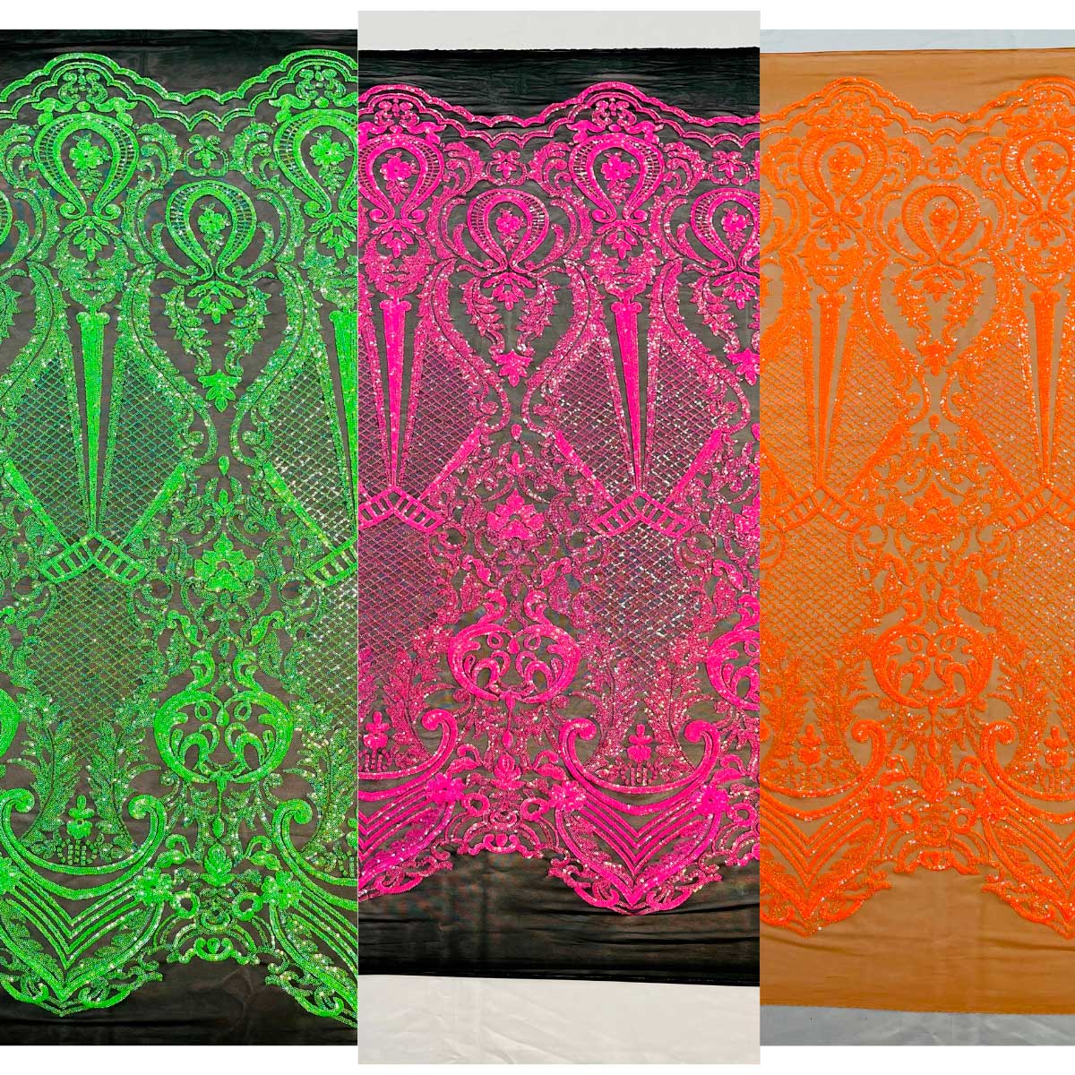 SMALL SEQUIN DAMASK ON STRETCH MESH FABRIC (By The Yard)