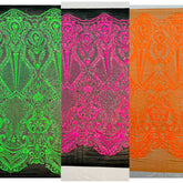 SMALL SEQUIN DAMASK ON STRETCH MESH FABRIC (By The Yard)
