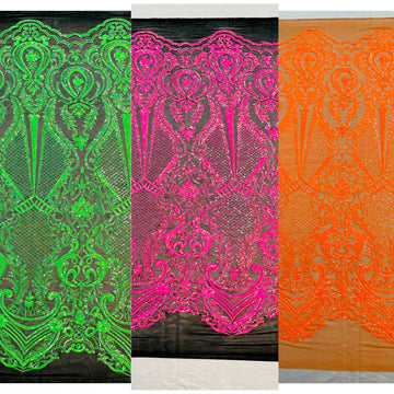 SMALL SEQUIN DAMASK ON STRETCH MESH FABRIC (By The Yard)