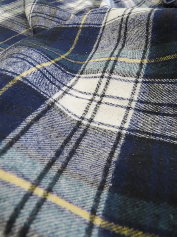 Tartan Plaid Uniform Apparel Flannel Fabric / Cream/Blue / 30 Yard Roll