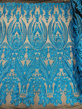 BIG DAMASK SEQUIN ON STRETCH MESH FABRIC (By The Yard)