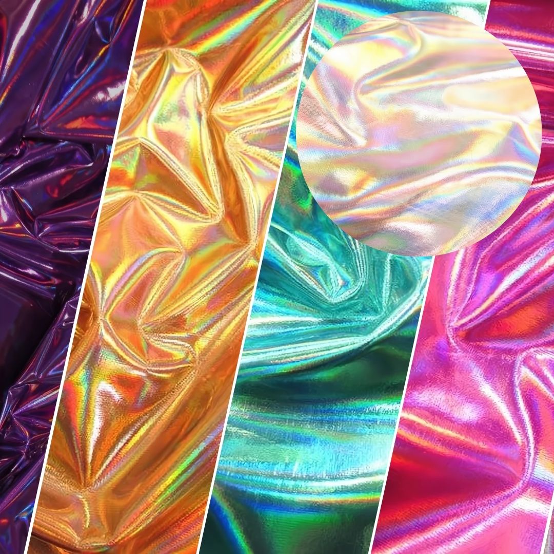 Ultra Holographic Glossy Patent Spandex Vinyl Fabric / Sold By The Yard