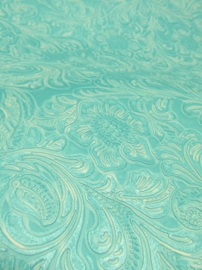 Vintage Western Floral Pu Leather Fabric / Caribbean Blue / By The Roll - 30 Yards