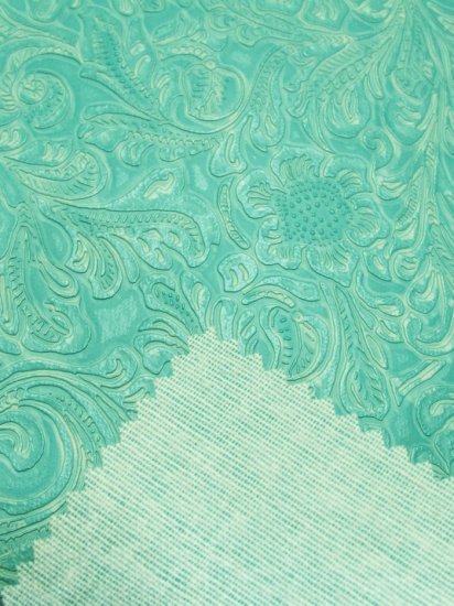 Vintage Western Floral Pu Leather Fabric / Caribbean Blue / By The Roll - 30 Yards