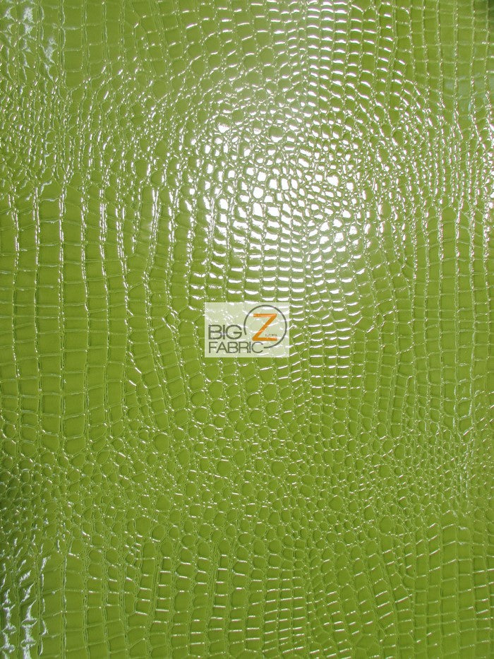 Vinyl Faux Fake Leather Pleather Embossed Shiny Alligator Fabric / Lime / By The Roll - 30 Yards