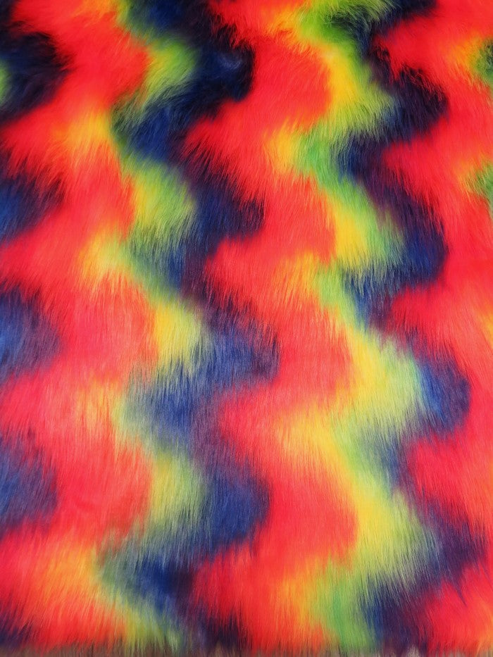 Wave Rainbow 2 Wave Rainbow Long Pile Faux Fur Fabric / Sold By The Yard