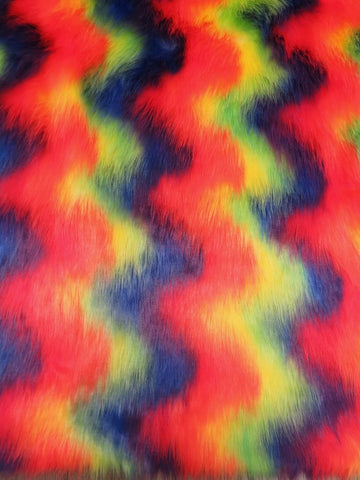 Wave Rainbow 2 Wave Rainbow Long Pile Faux Fur Fabric / Sold By The Yard