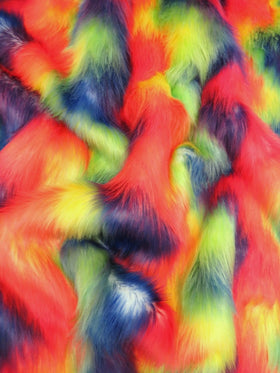 Wave Rainbow 2 Wave Rainbow Long Pile Faux Fur Fabric / Sold By The Yard - 0