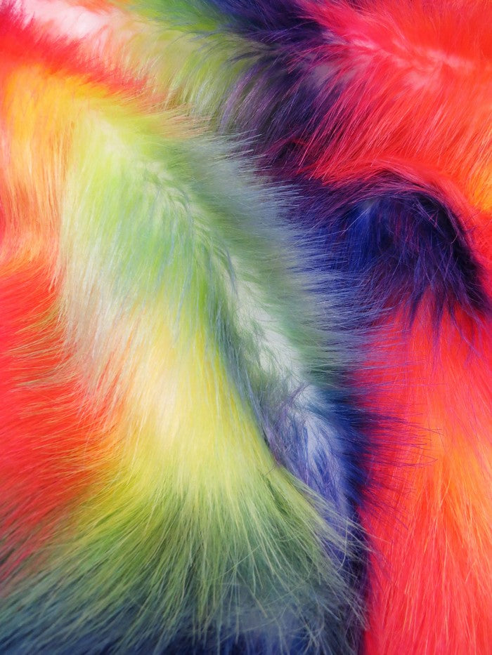 Wave Rainbow 2 Wave Rainbow Long Pile Faux Fur Fabric / Sold By The Yard