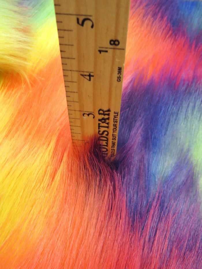 Wave Rainbow 2 Wave Rainbow Long Pile Faux Fur Fabric / Sold By The Yard