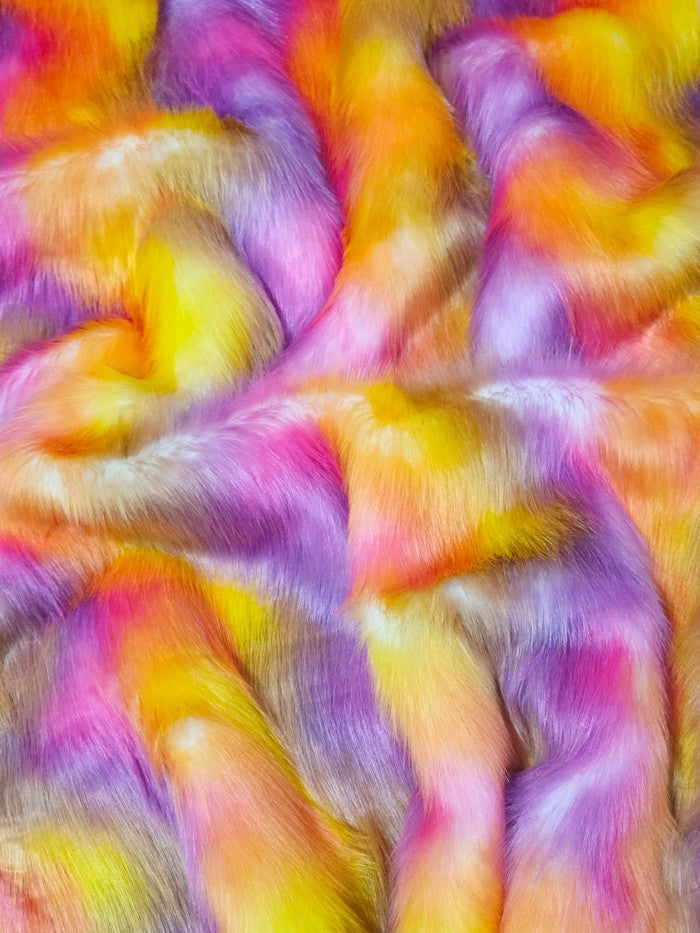 Wave Rainbow 3 Wave Rainbow Long Pile Faux Fur Fabric / Sold By The Yard